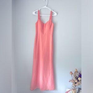 Azazie “Denice” Coral Fitted Pleated Chiffon Dress, Size 2